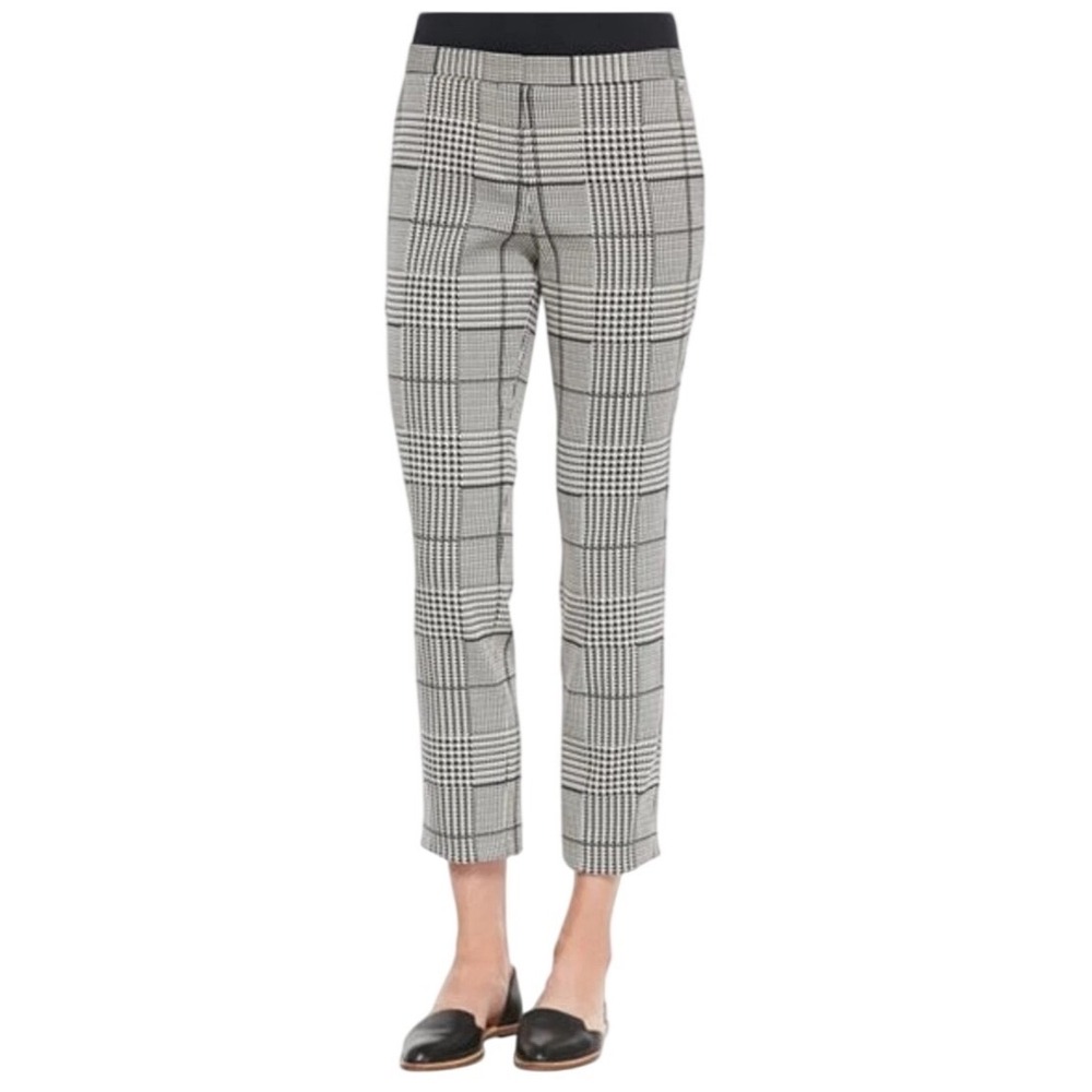 Theory Women's Cropped Rhythm Slim Pants Black White Glen Plaid Size 8 Preppy